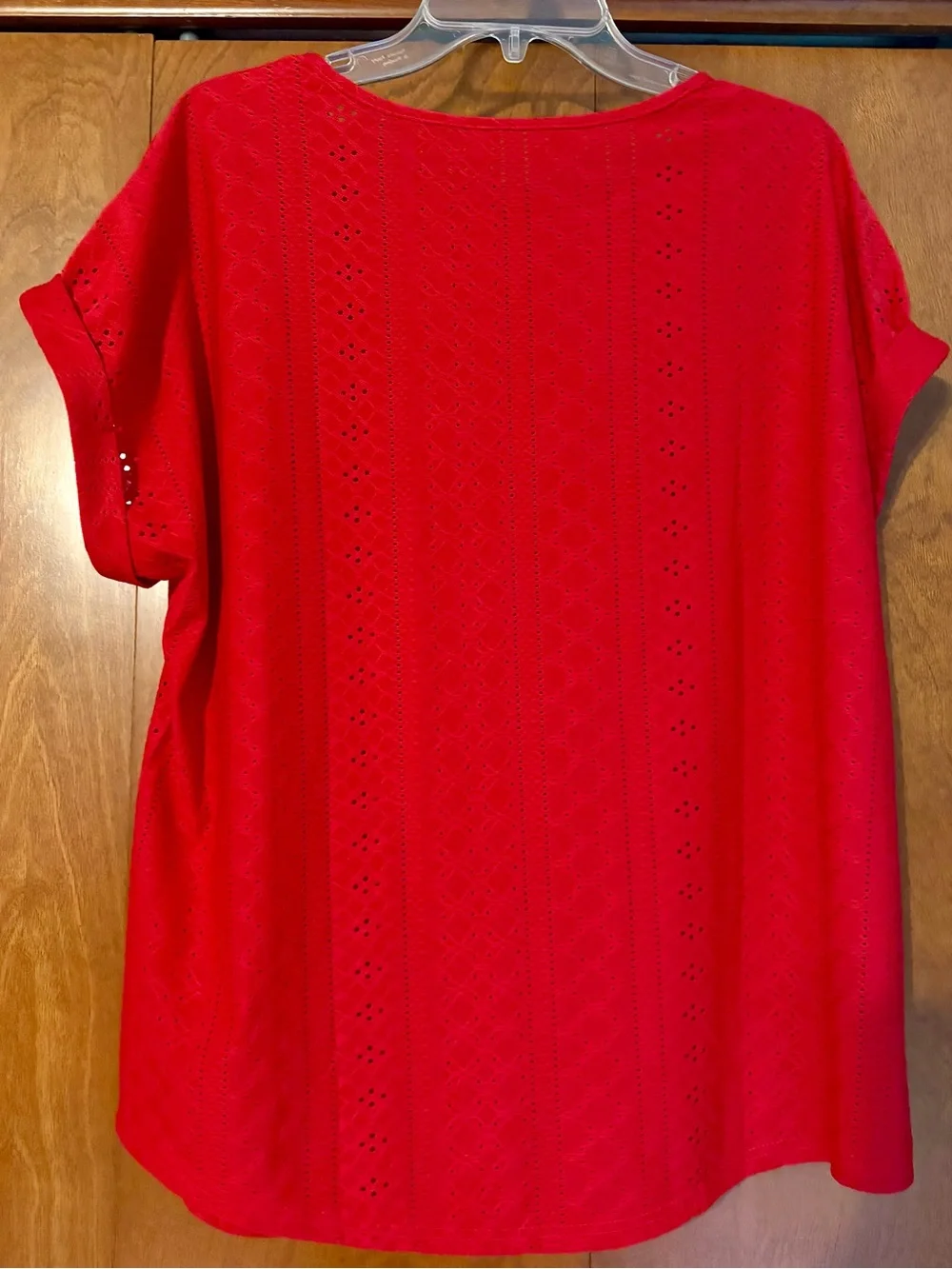 Women's Red Short Sleeve Eyelet Knit Tee